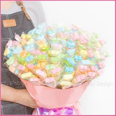 DIY愛心棉花糖花束特惠組 (80支棉花糖+花束底籃) 畢業/教師節/母親節禮物, 1個, 80支棉花糖+藍色花束底籃,(加購1支小熊花棒)