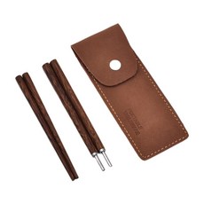 GHSHOP 휴대용 접이식 여행용 젓가락 파우치 포함 피크닉 배낭여행 캠핑 가정 등 야외 활동에 적합한 식기 세트, 21.8cm, 목재 PU, 갈색