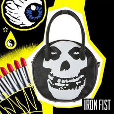 【摩達客】美國Iron Fist鐵拳搖滾Misfits圓餅造型大骷髏臉斜背包, 1個
