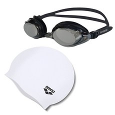 실리콘 수모 01플레인 미러 수경 SGT-601M 2종 세트, 01플레인_화이트+SGT-601M_블랙, 1개