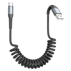 SUNGUY C타입 고속 충전 케이블 코일 스프링 데이터 케이블 자동차용 480Mbps 18W, 그레이, 1개, 1.5m
