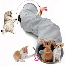 마바이티르 고양이 터널 튜브 접이식 양방향 핑크 실내 고양이를 위한 반려동물 강아지 토끼를 긴 놀이와 운동을 인터랙티브, Grey fleece