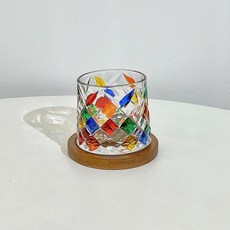 手繪玻璃杯 威士忌啤酒杯, 色彩斑斕 丨彩繪鑽石 配木底座一套, 1個