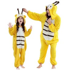 MICHLEY 유니 할로윈 동물 코스프레 코스튬 지퍼 후드 원피스 파자마 남성 및 여성용 꿀벌 4세