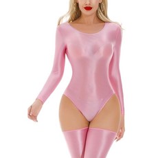 발레복 체조 타이츠 글로시 M-XL 바디콘 바디수트 오일 유니폼 반짝이는 여성용 나이트웨어 Ausing 긴팔 레오타드 삼각