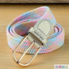 運動腰帶 彈力編織帆布 無孔免打孔設計 男女通用 休閒運動高爾夫腰帶, 銀色扣-咖啡色（帶寬3.3CM）,100cm, 1個