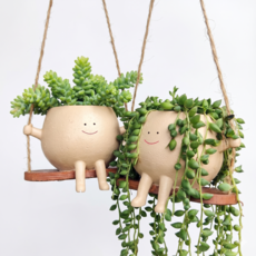 귀여운 인형 화분 캐릭터 화분 다육이 미니화분 인테리어 소품, 1개, 그네타는 감성 친구