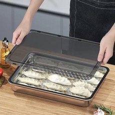 304不鏽鋼餃子盤帶蓋托盤餛飩冷凍盒速凍冰箱收納盒防串味保鮮盒, 1個, 大號餃子盤(25*20*5):一個裝【帶蓋】