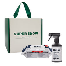 [슈퍼스노우 닥터프로(Dr. Pro) 살균소독티슈+살균소독제 2종 선물세트] 손잡이 선물포장 선물상자 집들이 개업 병문안 동료 축하 어버이날 엄마 아빠 감사선물 답례품, 1세트