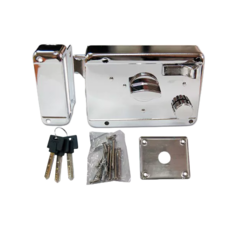 SILVER BIRD銀鳥牌 鐵門鎖 A22-0411 反向 推出去 三段鎖 防竊盜 居家安全 大門 玄關門 防盜門, 1個, 不銹鋼色