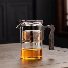 【開發票/統編】頂壺磁吸飄逸杯 耐熱玻璃內膽茶水分離泡茶壺套裝 一鍵過濾沖茶器 公道壺, 1個, 磁吸透明飄逸杯-550ML（手把摺疊出水