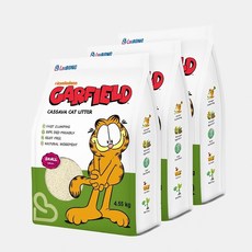 가필드 응고형 고양이 모래 그린(가는입자) 천연 먼지없는 카사바 모래 묶음 세트, 4.55kg, 3개, 무향