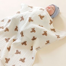 와이엠마마 다용도 아기띠 올인원 유모차 거즈 블랭킷, 브라운베어