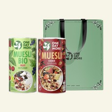 [원데이모어] 뮤즐리 2개 세트 선물 그래놀라 오트밀 선물세트 쇼핑백포함, 유기농과일+쿠키, 1개