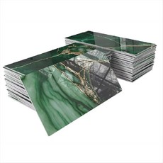 32Pcs 두꺼운 애완 동물 광택 지하철 타일 스티커 4in X 8in 껍질과 스틱 Backsplash 벽 타일 황금 정맥 에메랄드 대리석, 무작위의