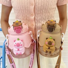 卡皮巴拉水杯新款兒童大肚杯吸管杯學生高顔值耐高溫便攜杯子水壺 3AUS, 1個, 杯子,卡皮巴拉-咖色1300ML