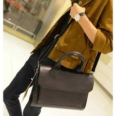 2025新款韓版男包瘋馬皮男士手提包皮單肩包商務公文包斜跨電腦包, 黑色