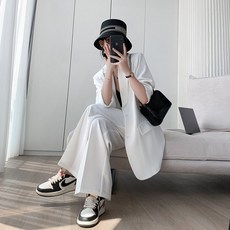 여성 세미 정장 화이트 자켓 여자 바지 셋업 와이드