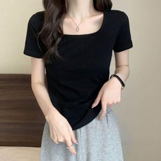멋스러운 U넥 반팔 티셔츠 여자 여성 여름 레이어드