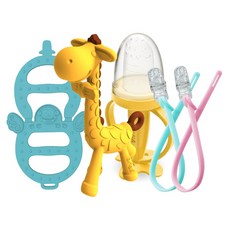 앙쥬 선물세트2 기린치발기 + 아기띠치발기 (민트) + 황금바나나과즙망 + 집게홀더 2p (색상랜덤), 혼합색상, 1개