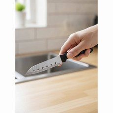 STC 주방 과도 칼 구멍 뚫린 식도 캠핑용 과일 칼 24.5cm, 1개, 블랙