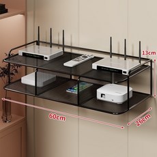 路由器機頂盒托架攝像頭置物架墻上壁掛式免打孔監控器路由器支架路由器支架放置架機頂盒托架插排固定支架路由器收納架wifi收, 黑色-雙層60cm【加深款】, 1個