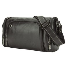 頭層牛皮單肩斜跨側背包 (橫款), 鐵青色