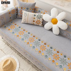 DFMEI 波西米亞沙發墊子雪尼爾蓋布沙發套罩防滑坐墊沙發巾四季通用, 1件, 波西米亞-灰色