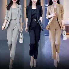 봄여름 세련된 정장세트 심플 무지 정장자켓 + 와이드팬츠 데일리 오버핏 정장바지 하객룩 투피스 상하세트