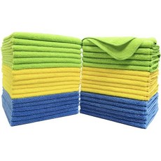 폴리테 프리미엄 마이크로파이버 청소 타월 16x16인치 36개 세트 (파랑 초록 노랑), 파랑/초록/노랑