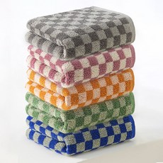 록신 데일리 체크 세면타월 40수 코마사 호텔수건 타월 부드러운 수건, 5개, 혼합