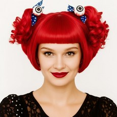 파티처럼 할로윈 파티소품 파티가발 숏헤어 [눈알리본장식 레드], 1개