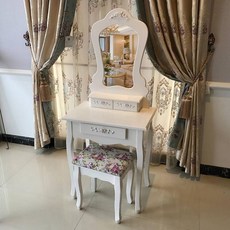 서랍형 메이크업 원목 수납장 안방 콘솔 거울서랍장 책상, 조립 필요, 정교한 직선 원목 다리 퓨어화이트 60+스툴