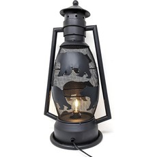 역대 최고의 선물 러스틱 베어 랜턴 테이블 램프 - 전기 코드가 있는 빈티지 메탈 나이트라이트 캐빈 로지 우드랜드 데코