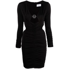 필립플레인 로고 장식 주름 미니 드레스