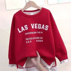 兒童外套 秋冬上新女童秋冬網紅假兩件t恤新款洋氣時尚衛衣紅色新年裝