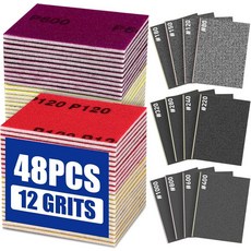 48개 샌딩 스펀지 세트 80-1000 그릿 미세 패드 목재 건식 벽체 금속 자동차 습식 사포를 위한 세척 가능한 사포 모음. 다용도의 스무딩을 위한.
