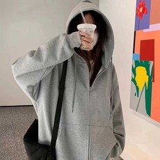 여자 대학생 캐주얼 집업 후드 점퍼 간절기 기모 겨울 후드집업 아우터 오버핏 긴팔 잠바 여성
