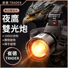 崔德 SF-596J-S 夜鷹雙光炮 雙光源頭燈 白黃光 變焦感應頭燈 露營燈 夜釣燈, 1個, 6電  崔德 夜鷹 SF-596J-S, Black-雙光