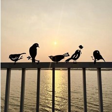 녹슨 금속 오리 새 조각상 정원 울타리 장식, 1개, 블랙