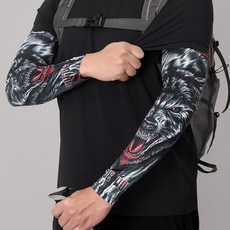 新款中國風冰袖紋身防曬冰絲防曬袖套男女護袖釣魚騎行袖, 戰狼  冰袖,L碼 合適體重90-140, 1個