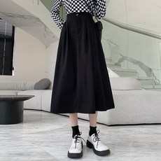 투니스 여성 단색 루즈핏 미디 스커트