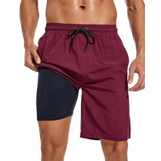 Difficort 남성용 수영 트렁크 퀵 드라이 수영복 22.9cm9인치 안쪽 솔기 보드 반바지 압축 안감과 지퍼 포켓 포함 네이비 157475