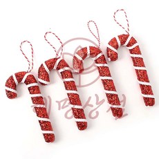 혜명만물마트 루비레드 막대사탕E 4P 1세트 크리스마스 라인홀릭 실버화이트 함박눈결정 풍성한 연말 파티 장식구