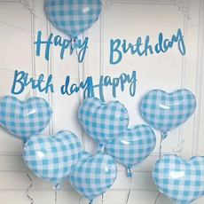 파파 파티 생일 가랜드 풍선 세트, 1세트, 블루 체크 하트 8p + 가랜드