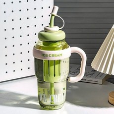 대용량 아이스컵 플라스틱 빨대컵 여성 고급 디자인, 1L, 1개, 레이크블루(1200ml)