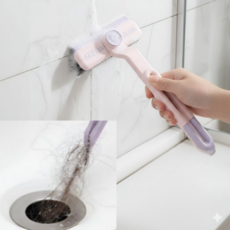민클린 3in1 욕실 변기 틈새 청소솔 360도 회전 (머리카락 집게 내장), 핑크, 1개
