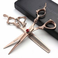 일본식 헤어 가위 - 440C 스테인리스 스틸 / 로즈 면도날 엣지 6인치 3피스 세트 선물 가방
