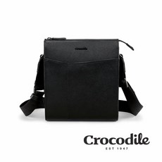 Crocodile鱷魚皮件 Aston系列 男生斜背包 真皮直式側背包 黑藍雙色, 黑色