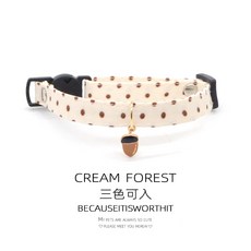 CREAM FOREST 小波點松果寵物項圈, 米白-標準扣,L-脖圍建議不超過 30cm, 1個